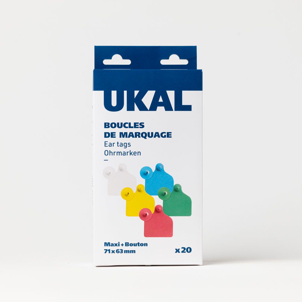 Boucles de marquage Ukalflex maxi+bouton nue jaune x20
