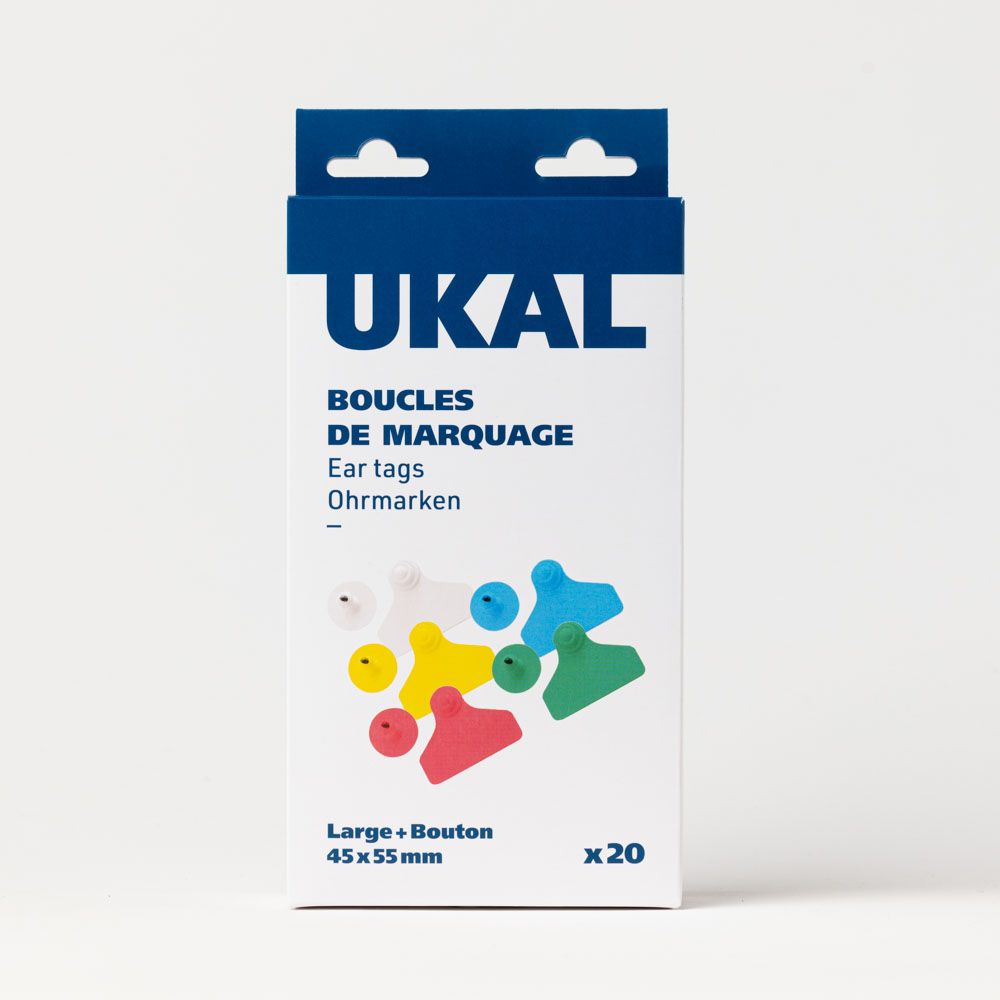Boucles de marquage Ukaflex large+bouton nue blanc x20