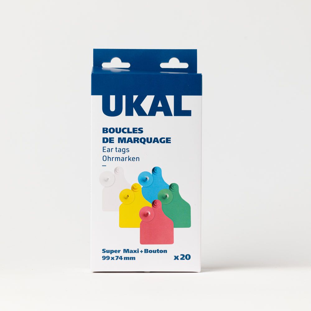 Boucles de marquage Ukal Flex super maxi+bouton nu blanc x20