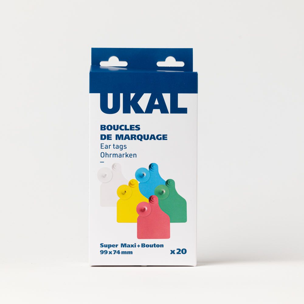 Boucles de marquage Ukal Flex super maxi+bouton nu jaune x20