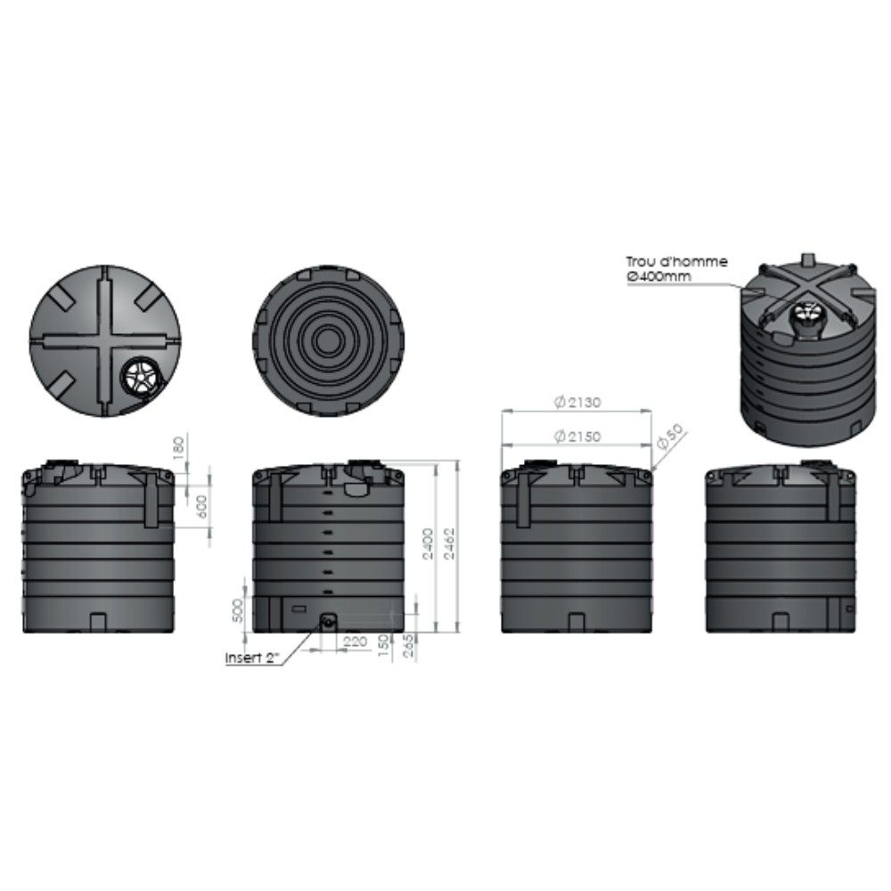 Cuve aérienne 7 500 L bleue EMP ROTOMOULAGE