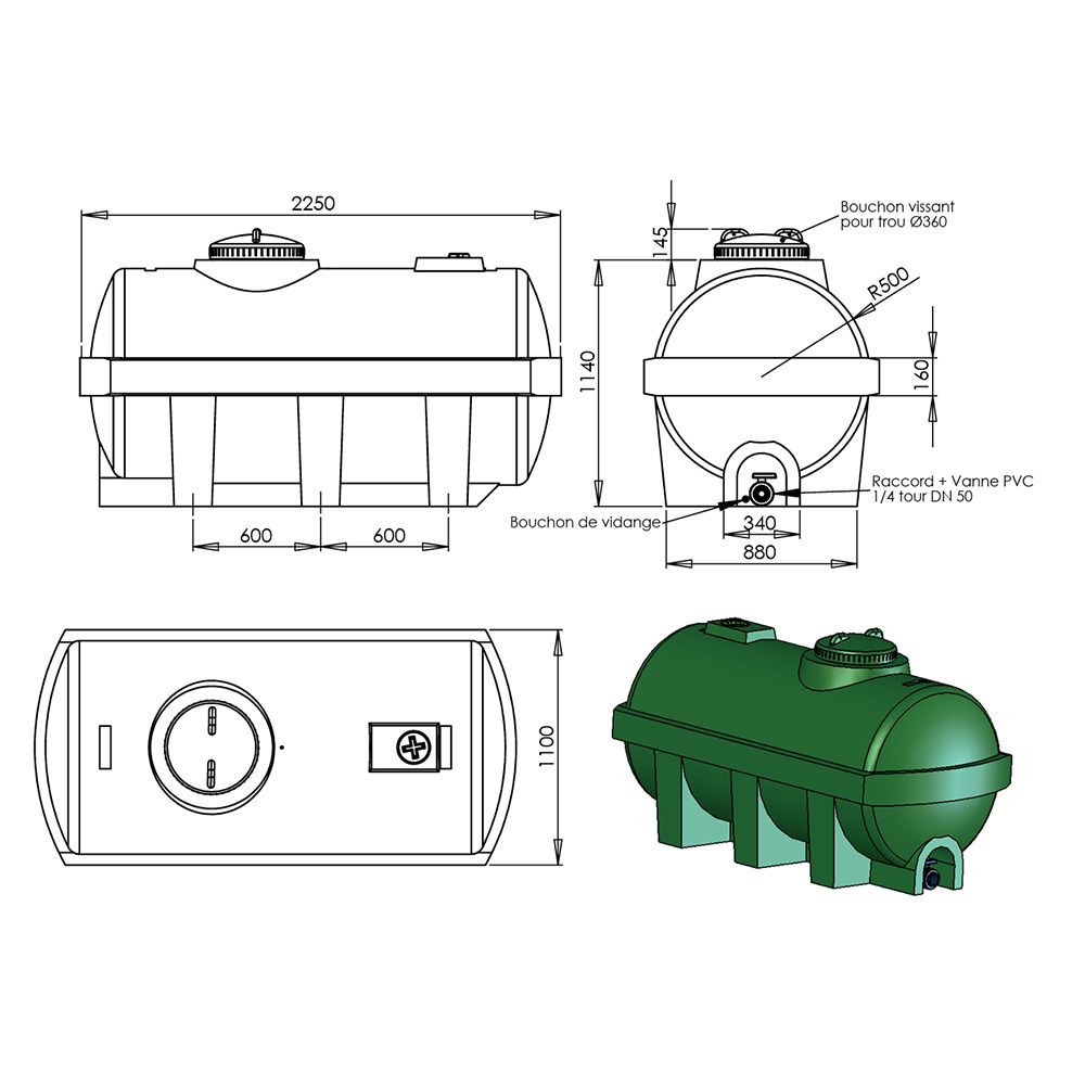 Citerne à eau autoportante 1800 l EMP ROTOMOULAGE