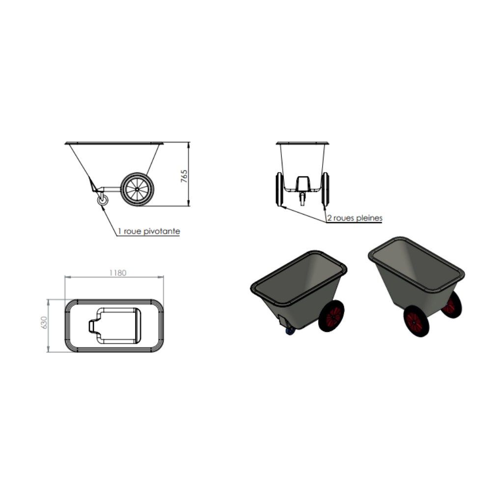Chariot à aliments vert 220 L EMP ROTOMOULAGE