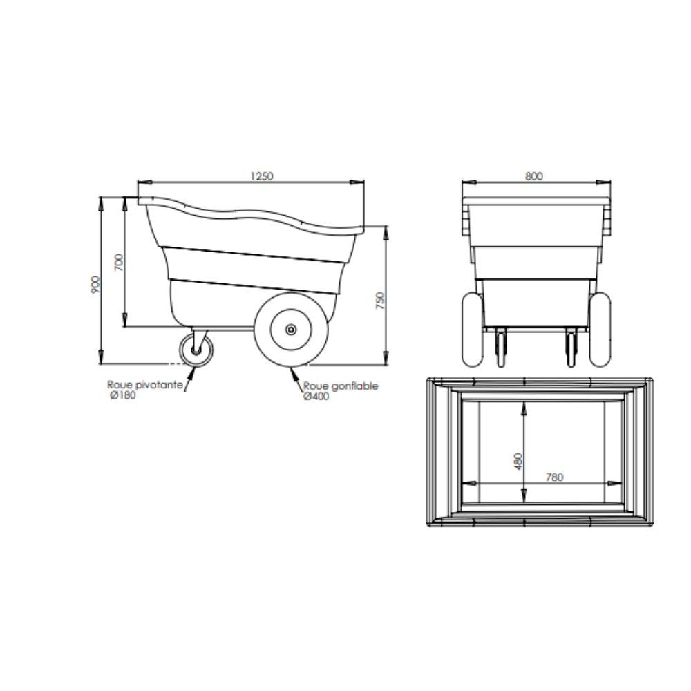 Chariot à aliments vert 350 L EMP ROTOMOULAGE