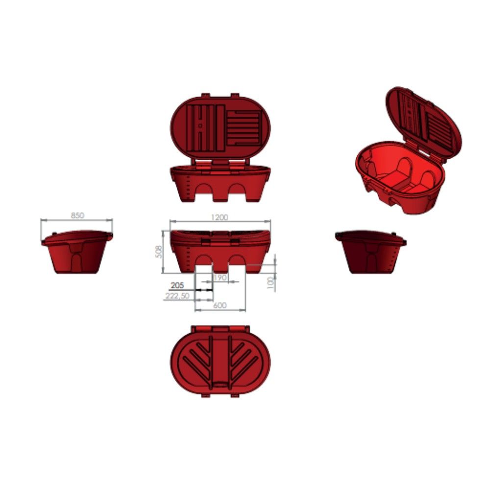 Bac à sel / sable premium 200 L rouge EMP ROTOMOULAGE 