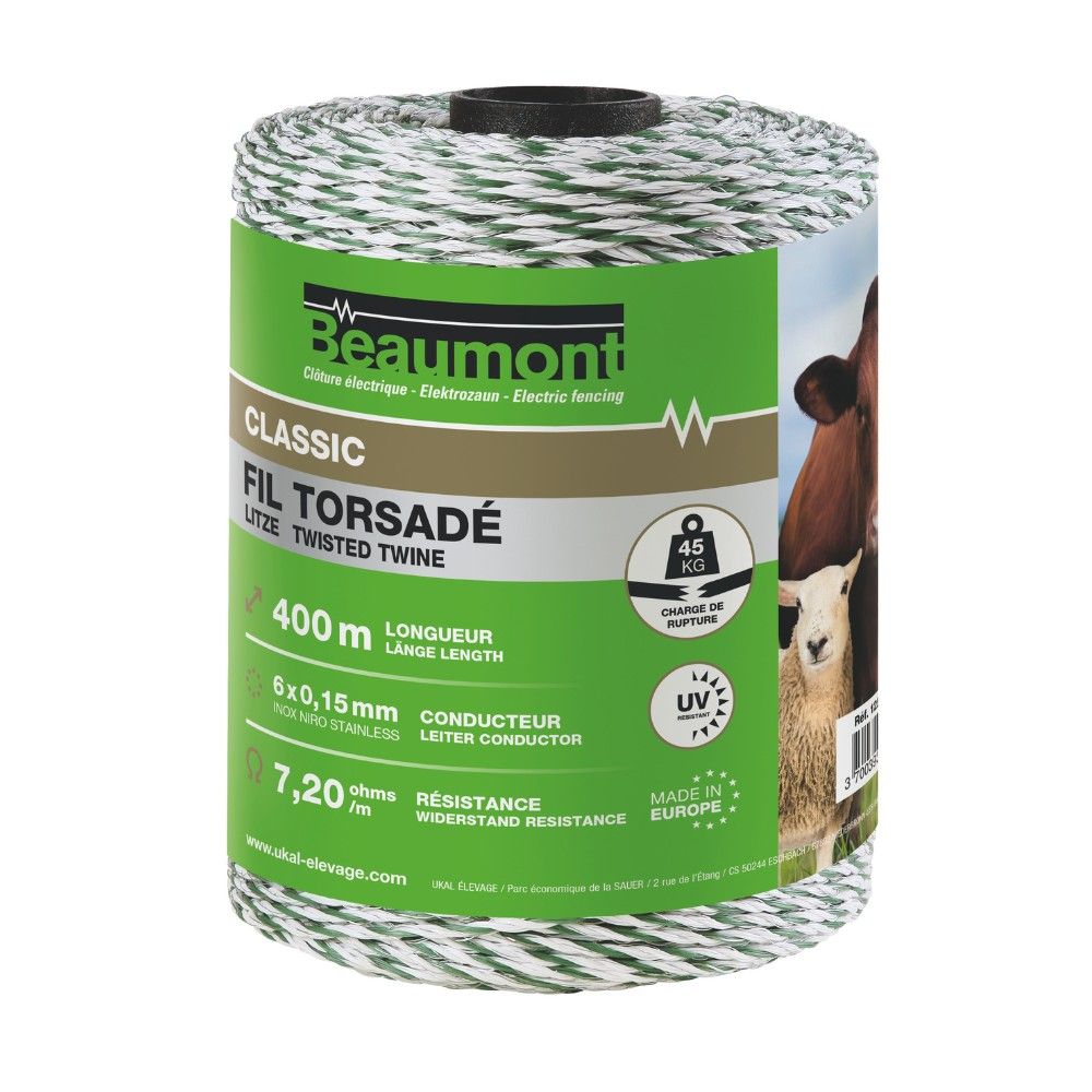 Fil torsadé blanc et vert 400 m CLASSIC