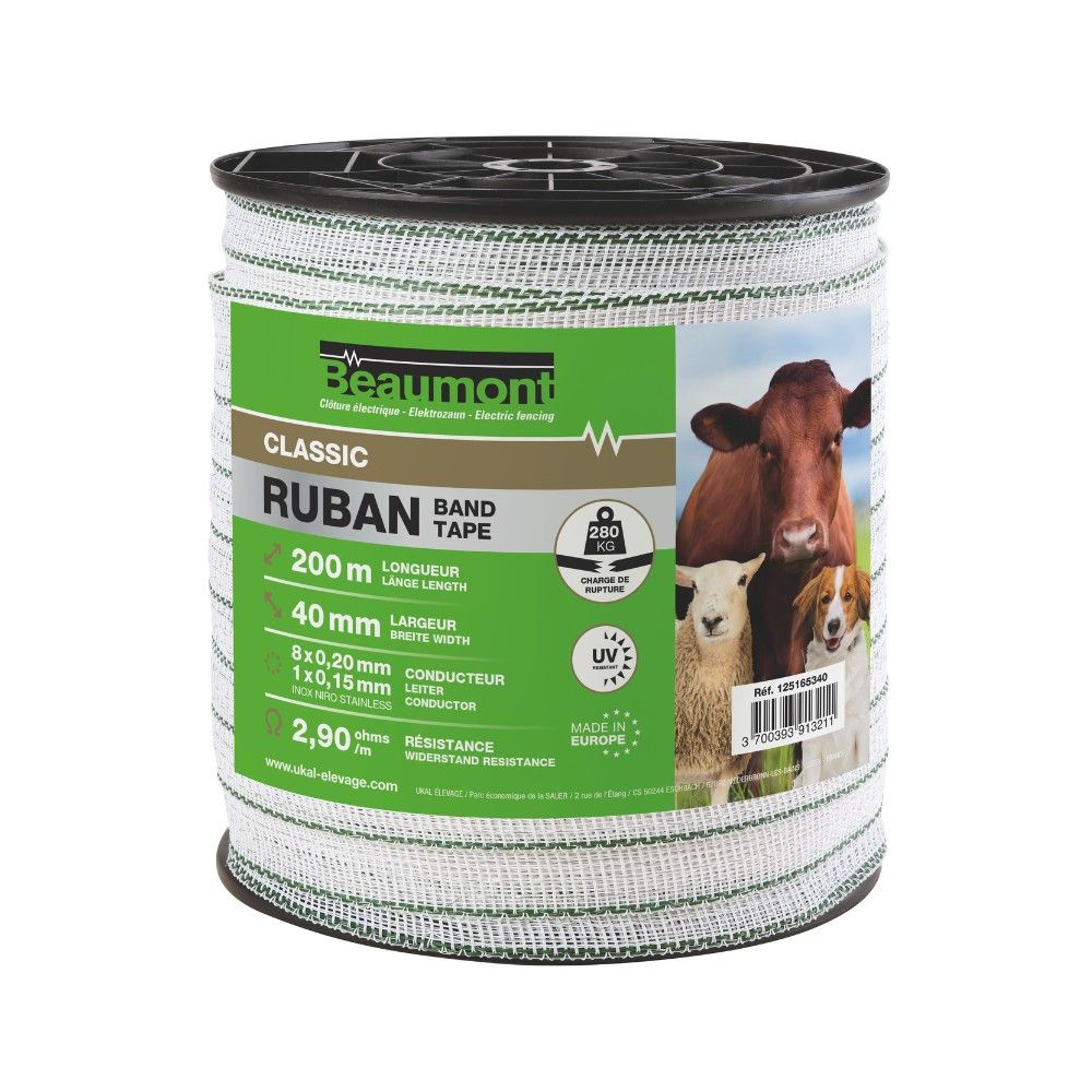 Ruban blanc et vert 40 mm / 200 m CLASSIC