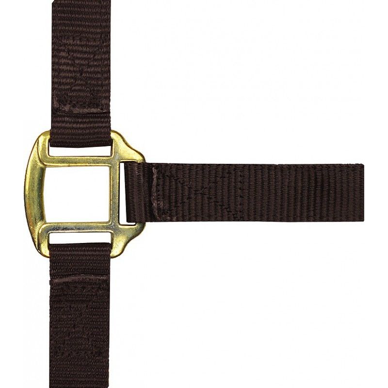 Licol nylon marron doublé cuir pour cheval