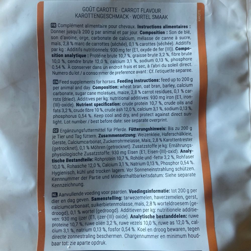 Friandise pour chevaux goût carotte 1 kg