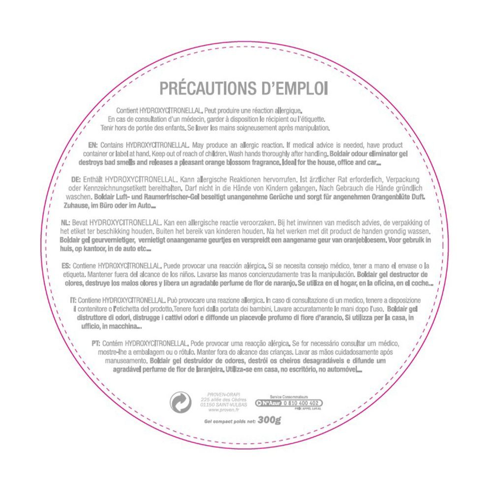 Destructeur d'odeurs en gel fleur d'oranger 300 g BOLDAIR