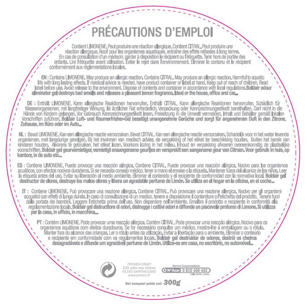 Destructeur d'odeurs en gel citron 300 g BOLDAIR