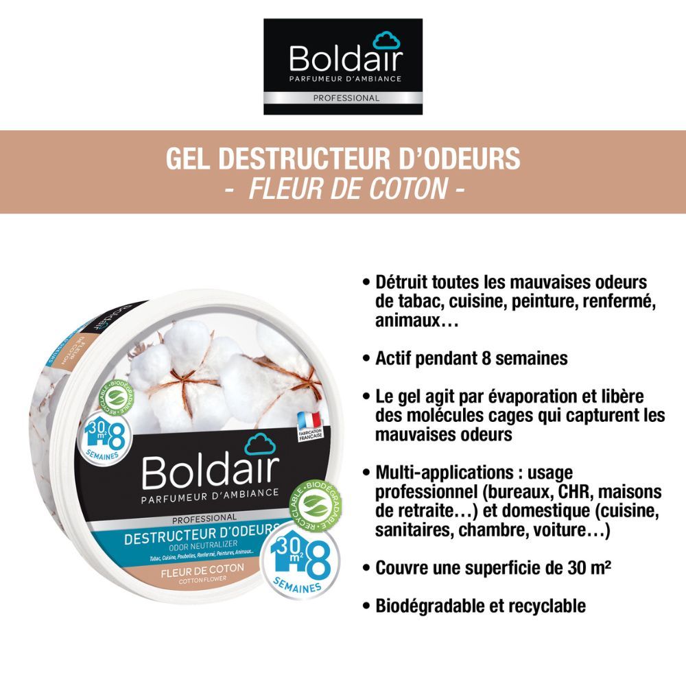 Destructeur d'odeurs en gel fleur de coton 300 g BOLDAIR