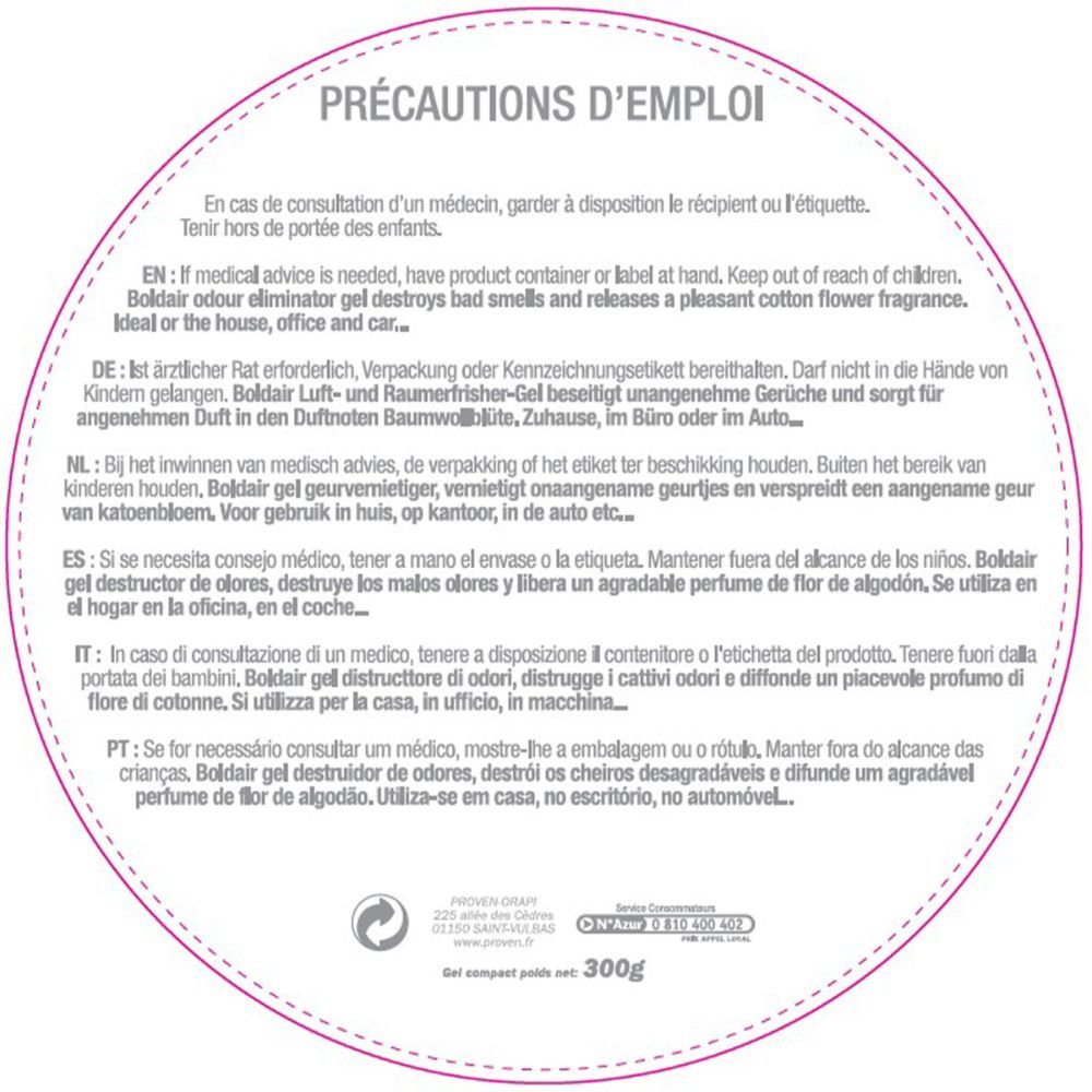 Destructeur d'odeurs en gel fleur de coton 300 g BOLDAIR