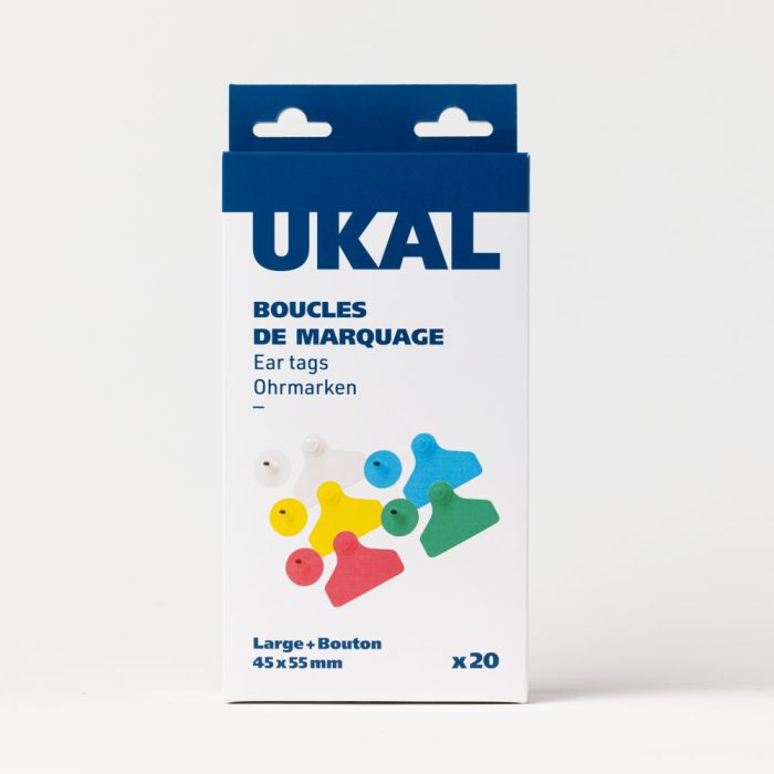 Boucles de marquage Ukaflex large+bouton nue blanc x20