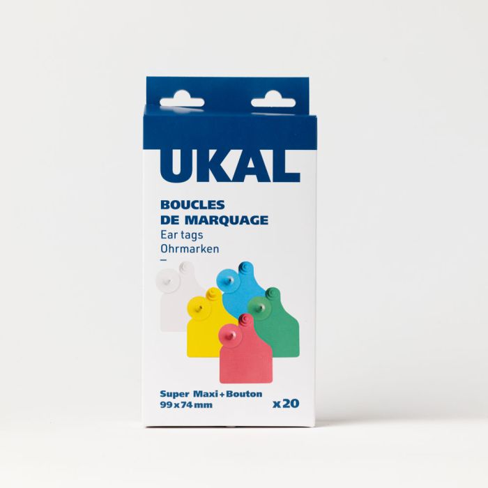 Boucles de marquage Ukal Flex super maxi+bouton nu blanc x20