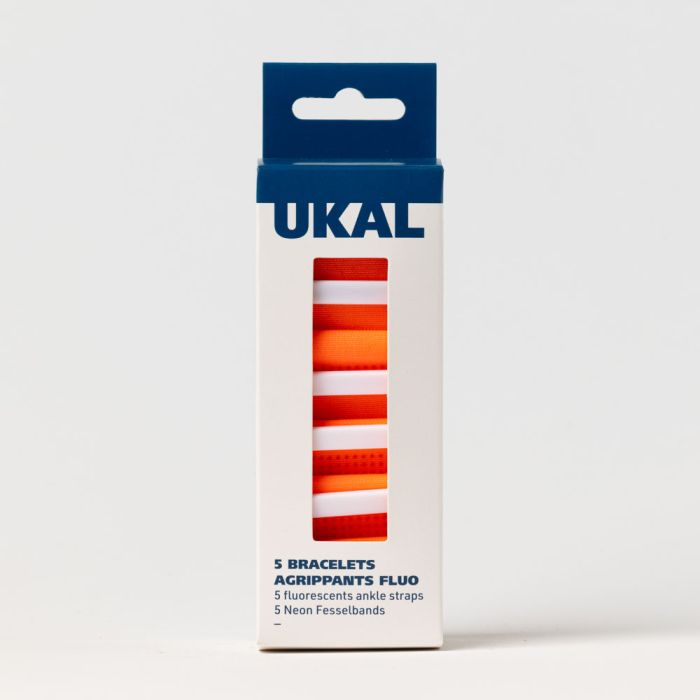 5 Bracelets auto-agrippants fluo avec passant orange