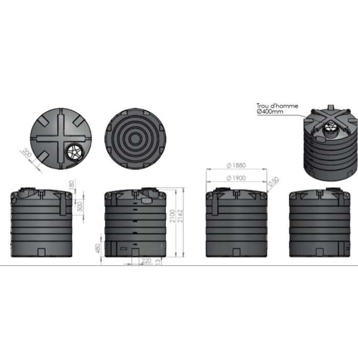 Cuve aérienne 5 000 L grise EMP ROTOMOULAGE