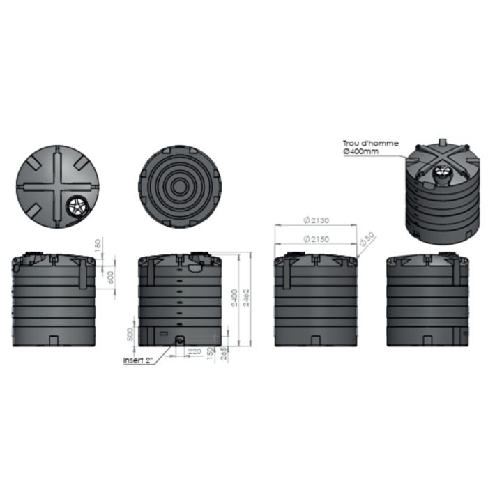 Cuve aérienne 7 500 L grise EMP ROTOMOULAGE
