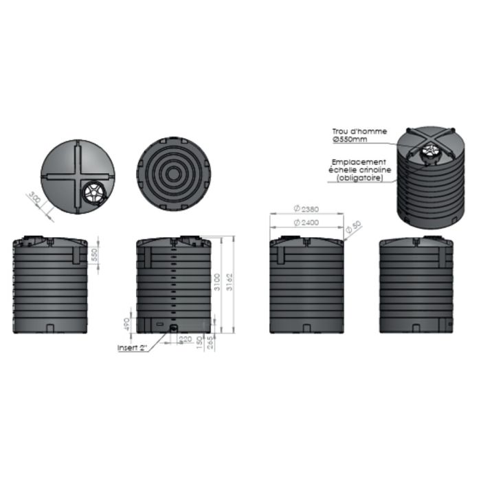 Cuve aérienne 12 500 L bleue EMP ROTOMOULAGE