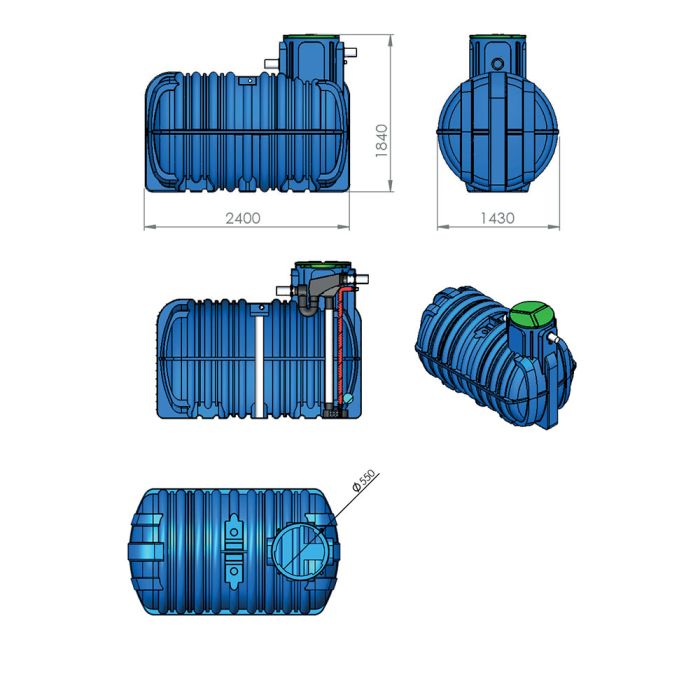 Citerne enterrée 3000 l avec kit filtration EMP ROTOMOULAGE