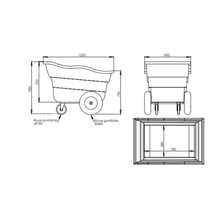 Chariot à aliments noir 350 L EMP ROTOMOULAGE