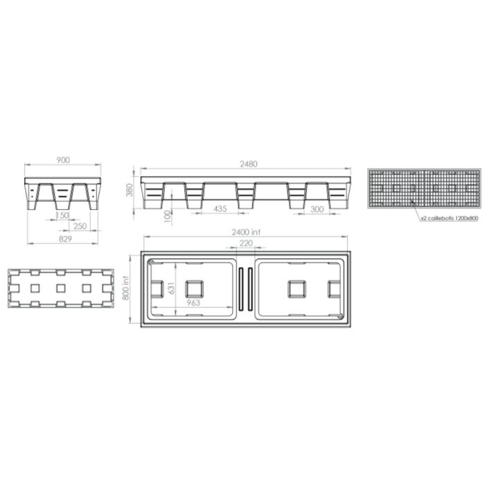 Bac de rétention en ligne 450 L pour 4 fûts EMP