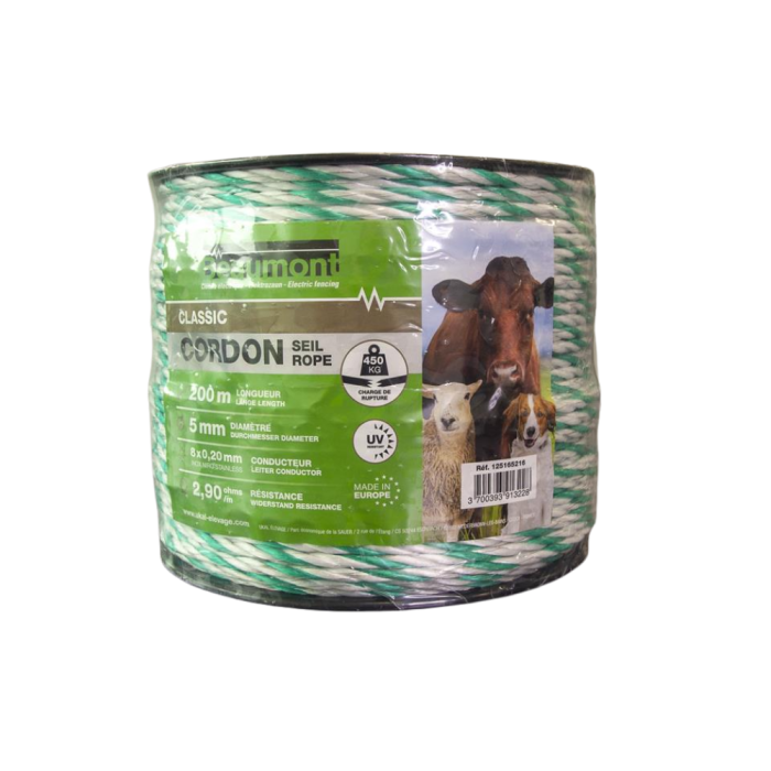 Cordon torsadé blanc et vert diamètre 5 mm 200 m CLASSIC