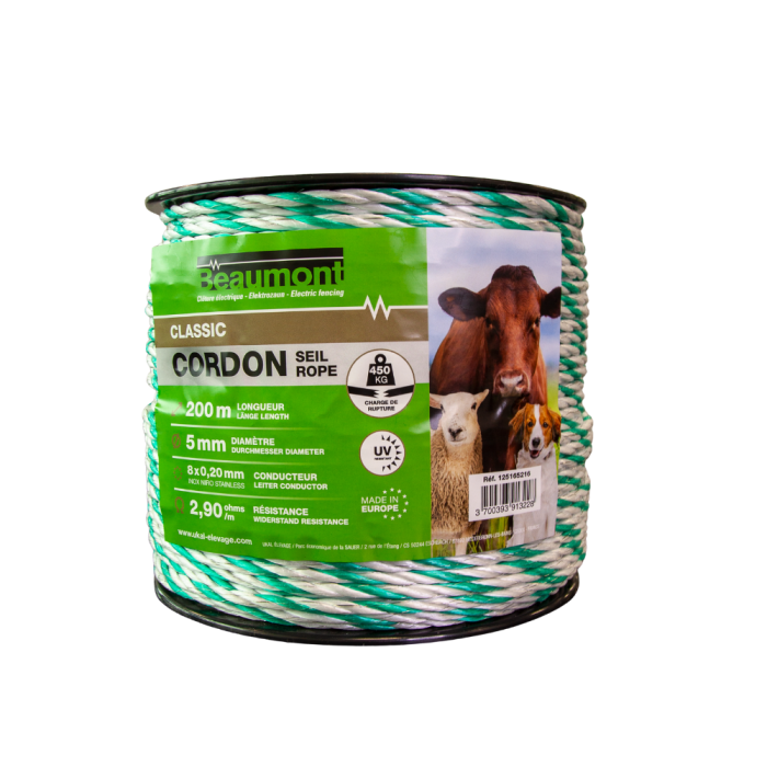 Cordon torsadé blanc et vert diamètre 5 mm 200 m CLASSIC