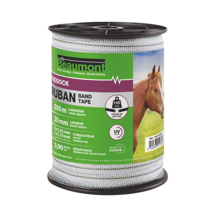 Ruban blanc et vert 20mm / 200m PADDOCK