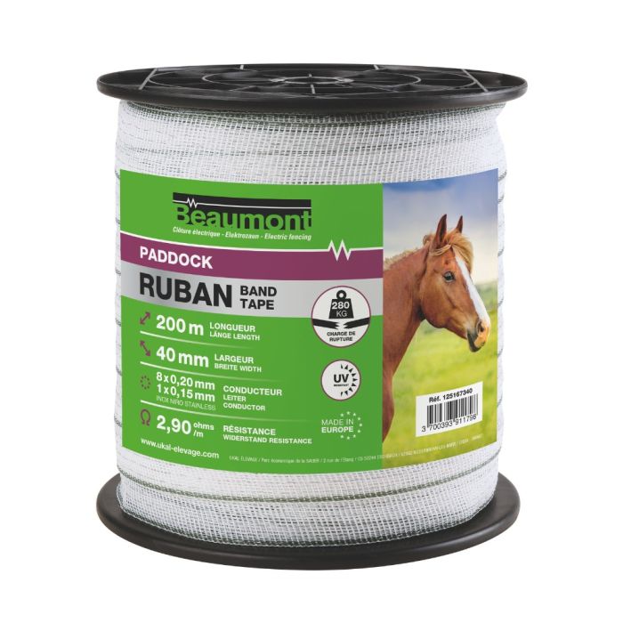 Ruban blanc et vert 40mm / 200m PADDOCK
