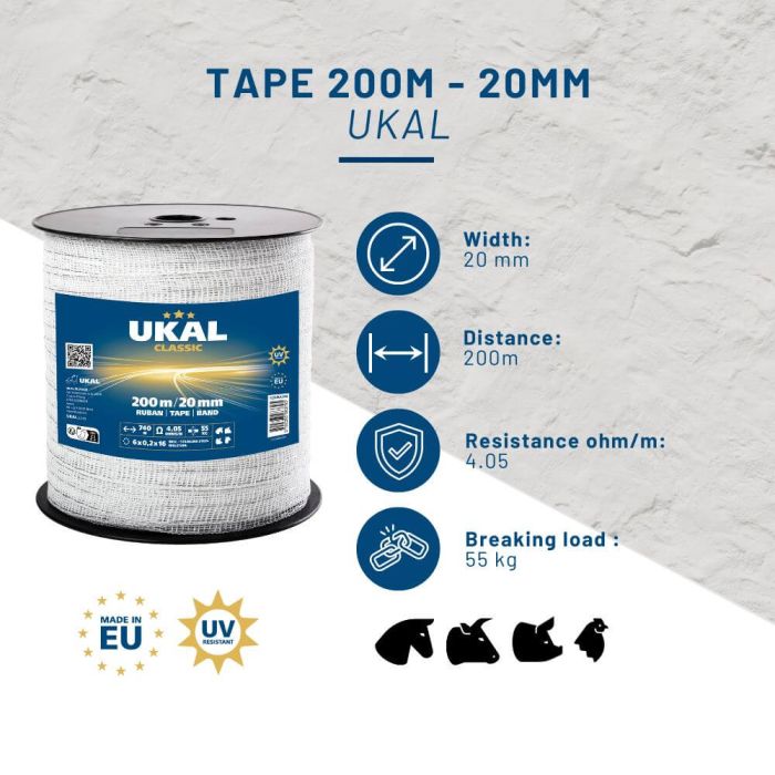 Ruban 20 mm blanc CLASSIC 200 m UKAL