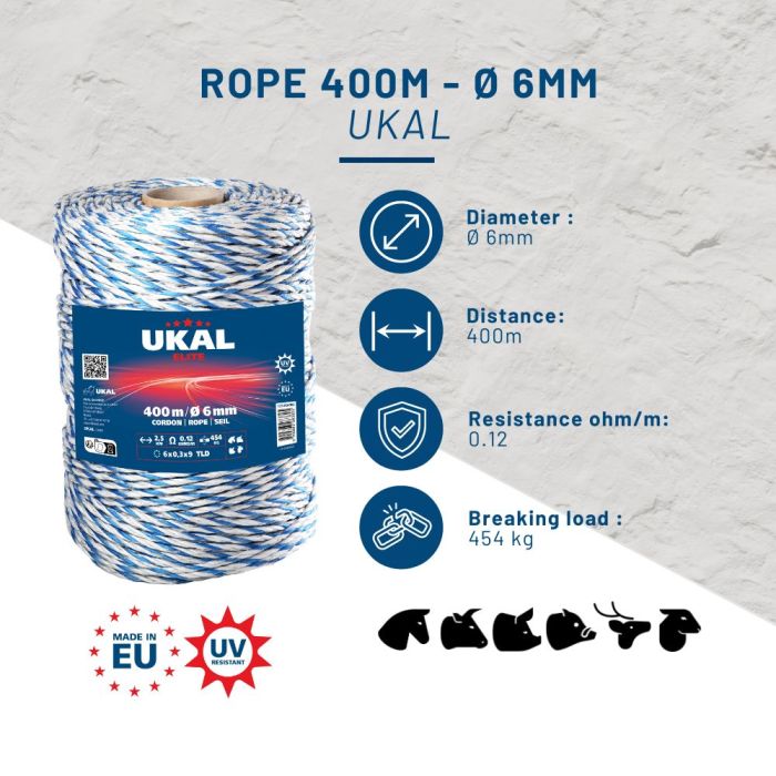  Cordon bleu et blanc Ø 6mm ELITE 400m UKAL   