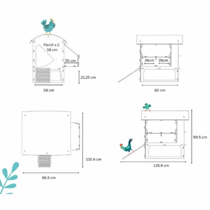 Poulailler recyclé avec pieds pour 5 à 9 poules modèle moyen NESTERA