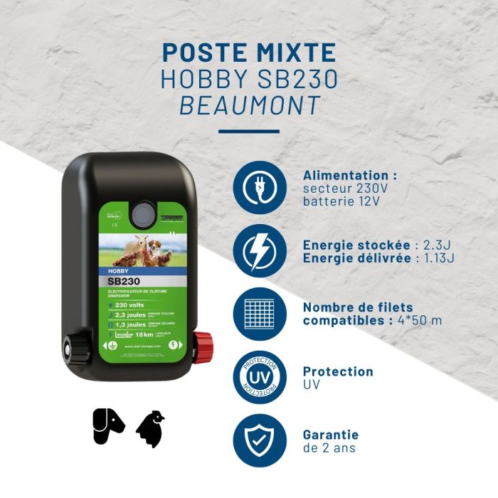 Kit clôture mobile volailles filet 50m poste mixte 