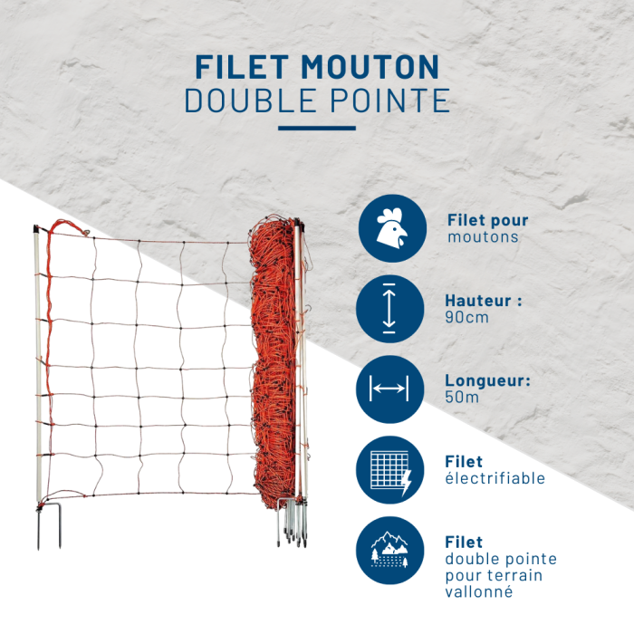 Kit clôture pour moutons filet 50m poste mixte 