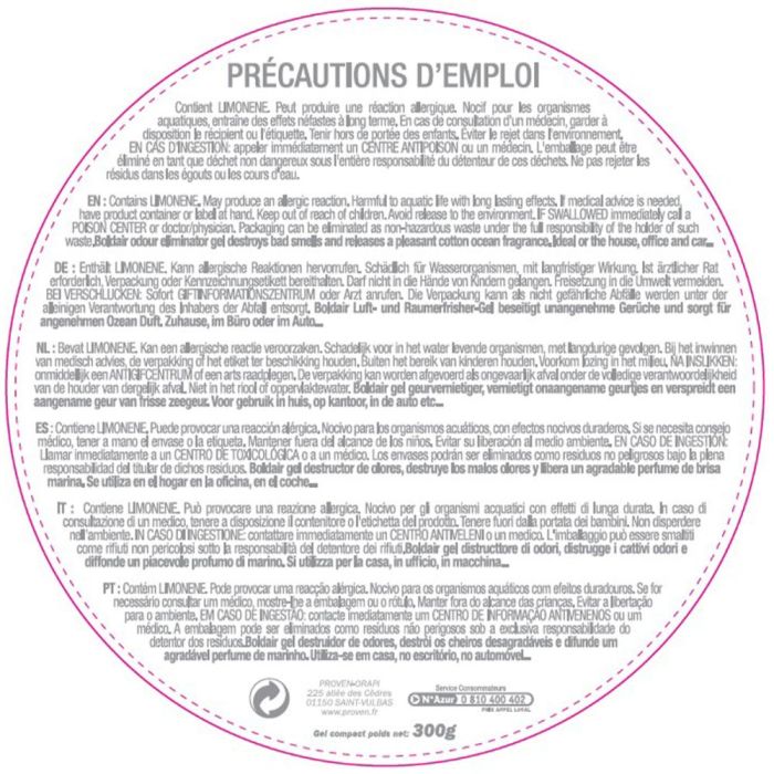 Destructeur d'odeurs en gel océan 300 g BOLDAIR