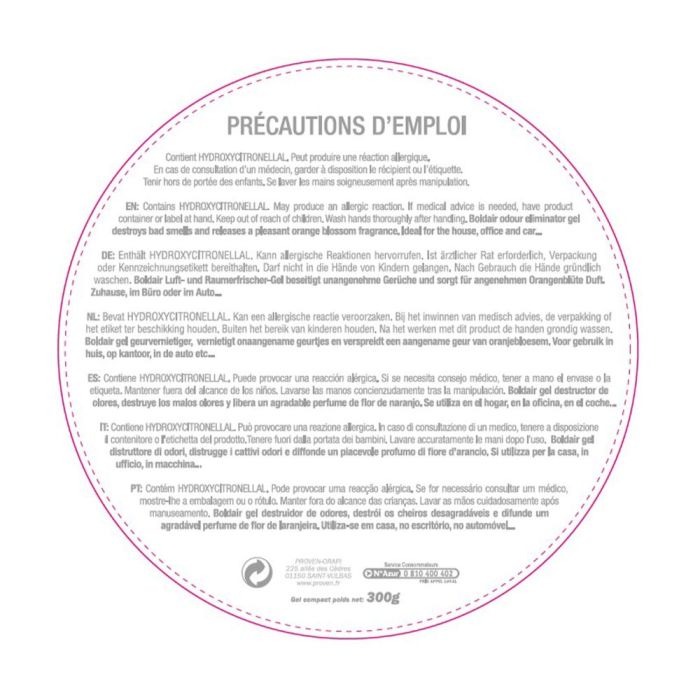 Destructeur d'odeurs en gel fleur d'oranger 300 g BOLDAIR